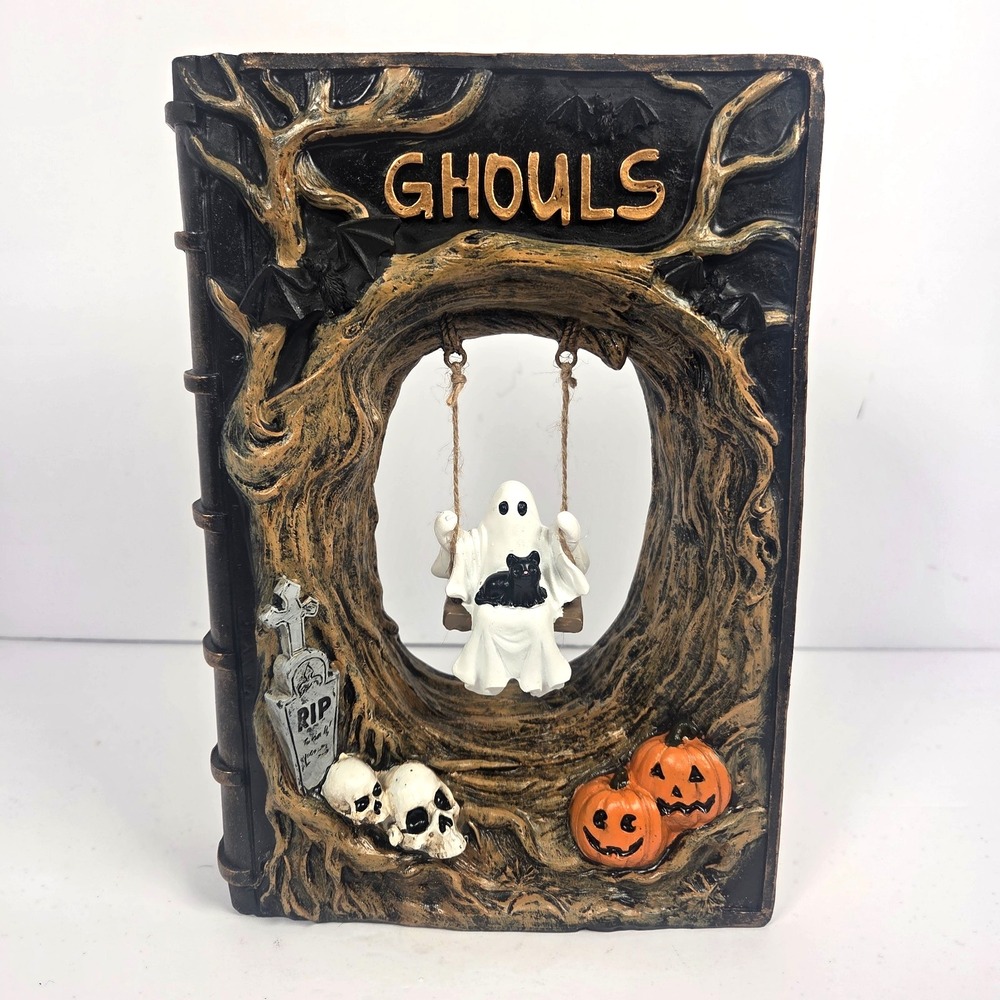 Sweet Street Ghouls Ghost Black Cat Swing Book Halloween Decor 9.75 Inch